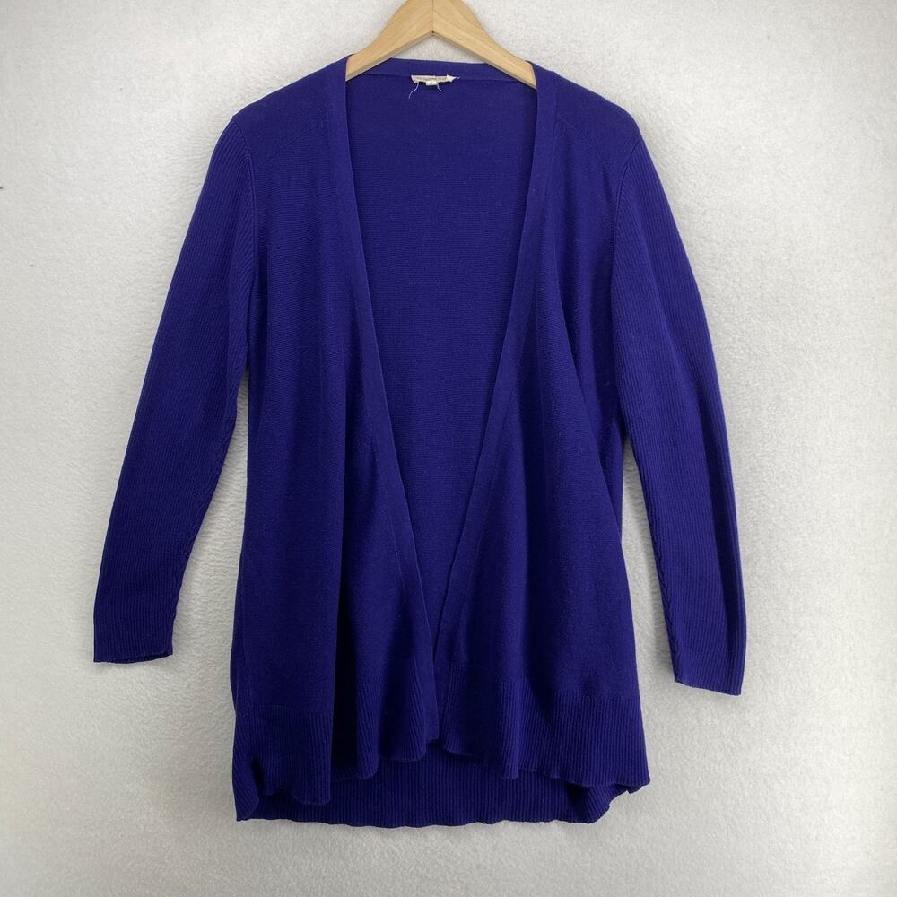 EILEEN FISHER Sweater M Organic Cotton Tunic Open Front Cardigan Blue